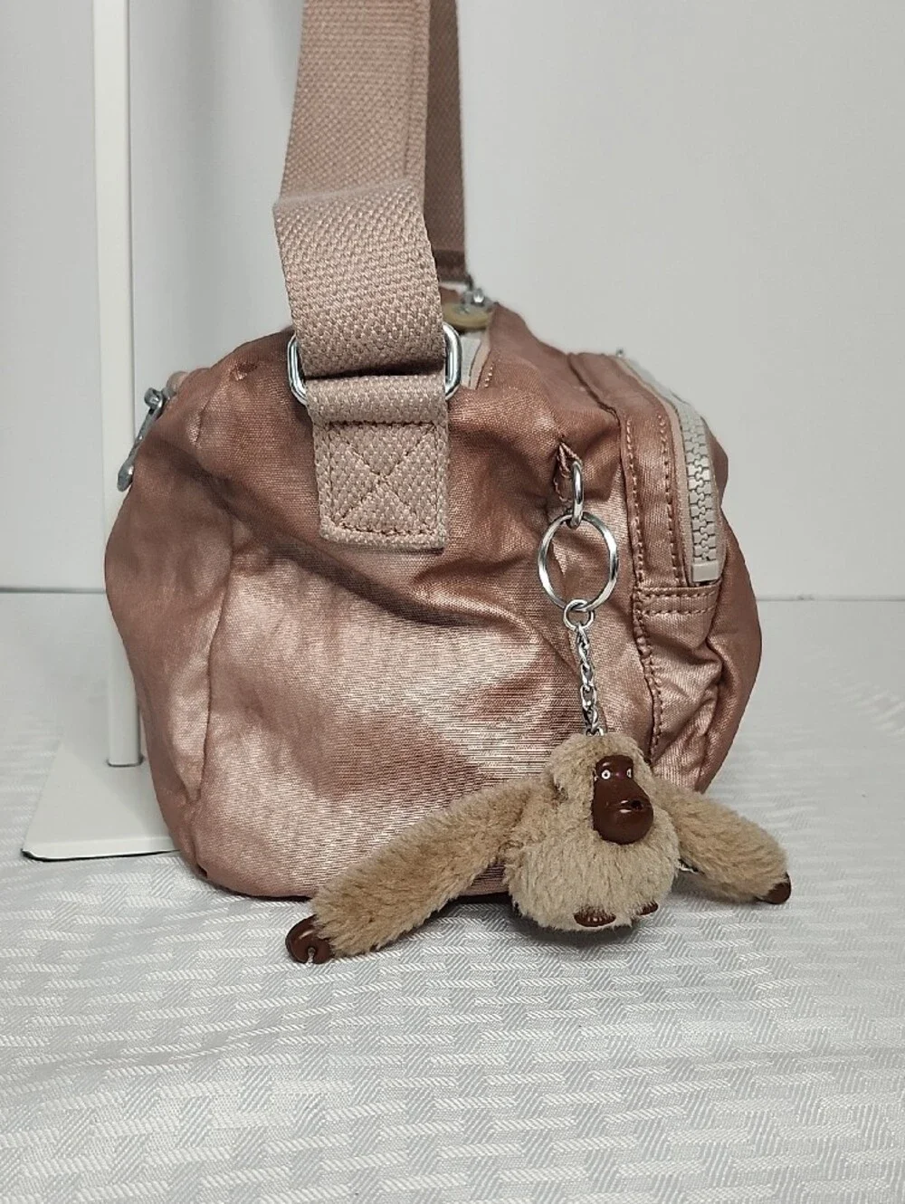 Kipling Rose Metallic Bag With  Monkey Keychain